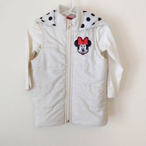⭐3/$20⭐ Disney Minnie Mouse Puffer Vest and Long Sleeve T-shirt Set. GUC. 3T.